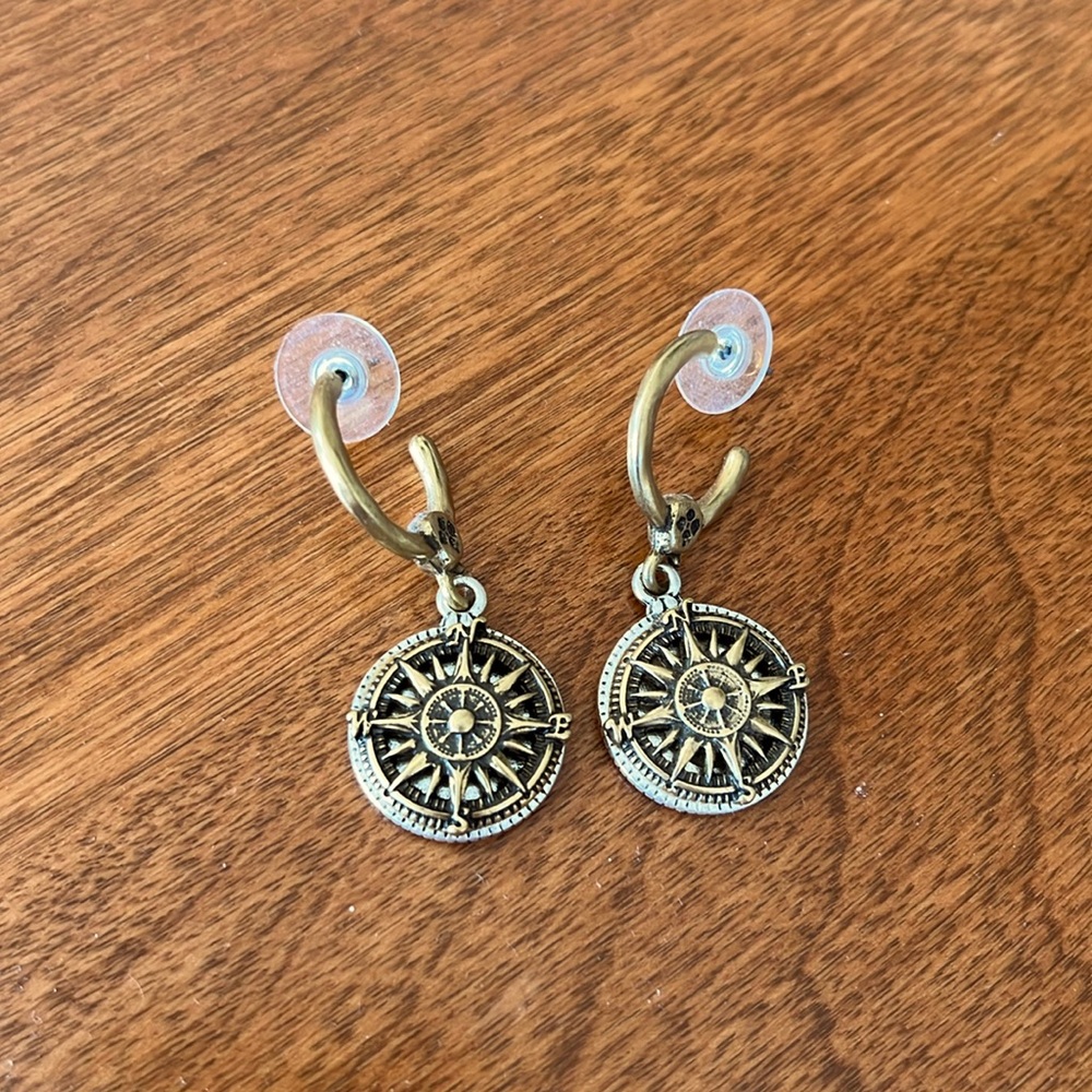Silver and antique gold compass earrings